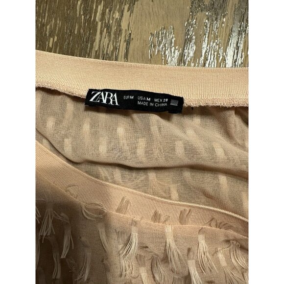 Zara Balloon Sleeve Feather Eyelash Fringe Blouse Top pale pink medium Party - Picture 11 of 13